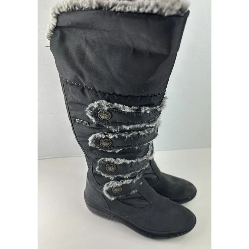 Pajar Women's Knee High Faux Fur Trim Boots Winter Snow Button Grey Size 39 US 8 - Picture 4 of 12